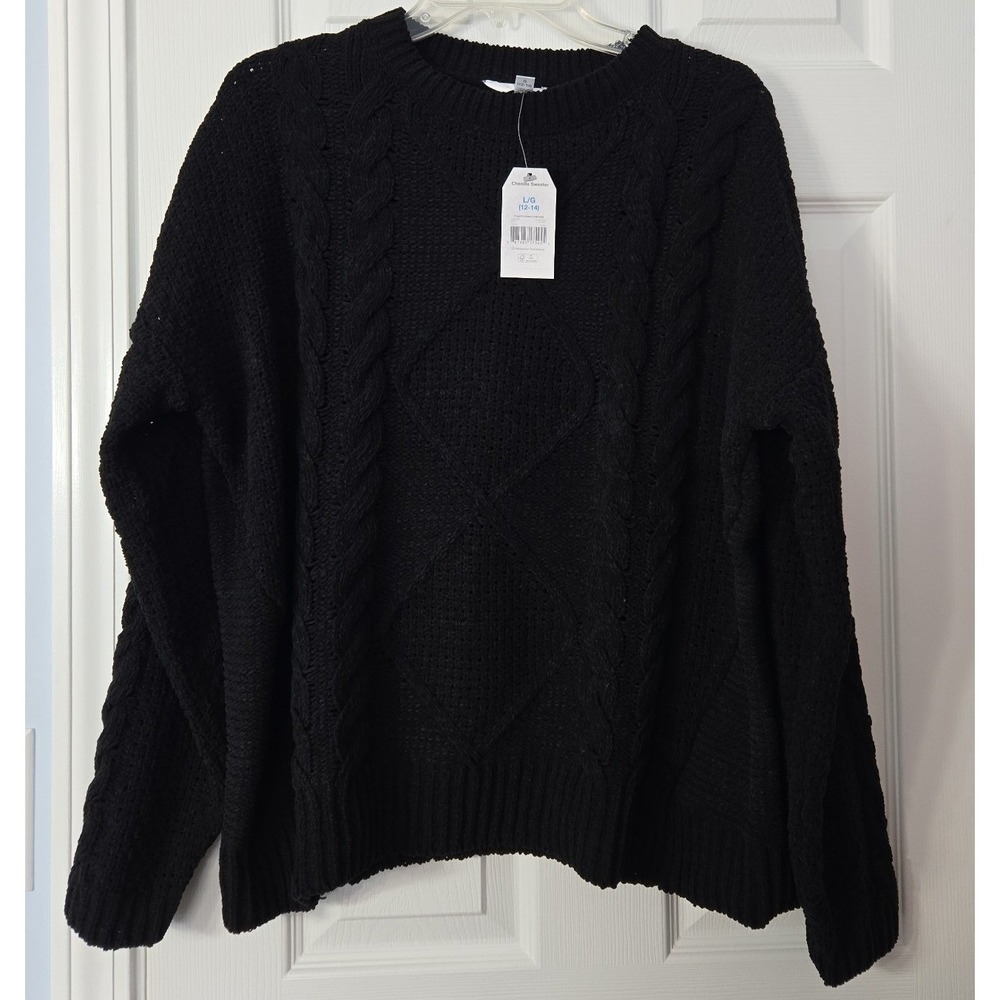 Time‎ and Tru NWT Pullover Chunky Cable Sweater Size Large Black